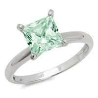 CT sjajna princeza simulirani zeleni dijamant 14k bijeli zlatni pasijans prsten s 7
