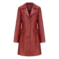 Jakne za žene casual zimske bluže modne britanske čvrste boje rever Jednostruki kožni gornji kaput