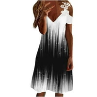 Ženske haljine Dužina gležnja kratki rukav modni rukav A-linijski ispisani V-izrez ljetna haljina crna
