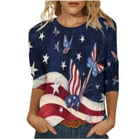 Fartey Žene 4. jula vrhovi američke zastave Sant Ljeto Jesen Slim Fit košulje Lounge Okrugli vrat Patriotske