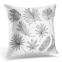 Sažetak Tropsko lišće Silueta bijeli palmi Fan Monstera Banana Listovi u stilu crne boje Jastučni jastuk