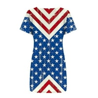 Ženske ljetne haljine kratkih rukava Patriotska haljina za zastavu Casual kratkih rukava Crewneck Tunic