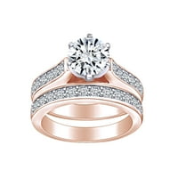 1. Okrugli oblik karata Bijeli prirodni dijamantni zaručni zarubni vjenčani prsten set u 14K čvrstih ruža zlatna prstena veličine 6