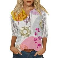 Apepal ženske majice s rukavima V izrez Henley radne vrhove čipke patchwork bluze ružičasti m