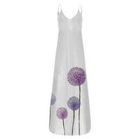 Clearsance Ljetne haljine za žene Long Ležerne prilike tiskane haljine bez rukava V-izrez Purple XL