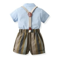 Ležerna odjeća za dječake Toddler kratki rukav plava prugasta košulja vrhovi suspenzije kratke hlače