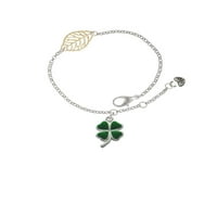 Delight nakit silvertone zelena četvero djetelina od lišća sa lišćem srca - zlatni list osjetljiva narukvica,