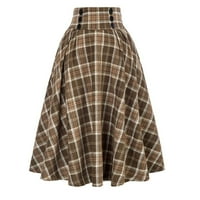Badymincsl ženska modna karirana štamparija sa tipkama vintage visokim strukom nagnuta suknja
