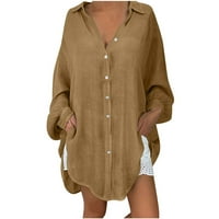 Bluze za žene plus veličine tuničkih vrhova za žene labave casual rever vrat majica dame dame dugih