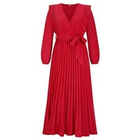 Haljine za žene Ženska Maxi V-izrez dugih rukava od pune haljine Dužina gležnja DRAPE ELEGANT PEPLUM
