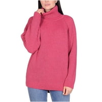 Dukseli pulover WAVSUF za žene lagane ležerne zime visoki vrat čvrsti pleteni klirens vrući ružičasti