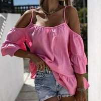 Ljeto na vrhu ramena za žene kratki rukav casual okrugli vrat Čvrsta labava fit lagana bluza T majica