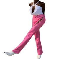 Ženska kandidatura u boji šuplje visoke struke ravne kožne hlače