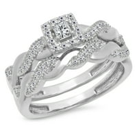 0. Carat 18k Bijela zlatna princeza i okrugla bijeli dijamant Bridal Swirl Style Halo Angažman prsten