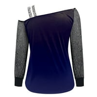 DTIDTPE Fall odijelo za žene, ispis hladnog ramena t majica mrežice za bluzu za ublažene vrhove na dugim