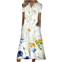 Yuwull Maxi haljine za žene, ženska casual duga haljina sa prugastim cvjetnim tiskanim kratkim rukavima