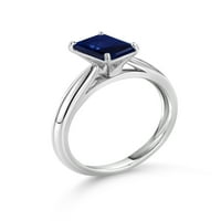Gem Stone King 1. CT Octagon Blue Sapphire 10k bijeli zlatni pasijans zaručnički prsten
