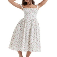 Ženska cvjetna midi haljina bez rukava na kvadratnom bez rukavu dolje Flowy A-line spremnik ljetni plažni