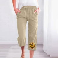 Posteljine hlače Žene Ležerne prilike elastične hlače Ravne široke pantalone za noge Capris za žene