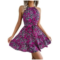 Ženske haljine cvjetni modni modni mini a-line mogli se na vrat ljetna haljina ljubičasta m