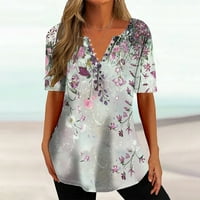 Majice sa Caveitl, modne žene Ljeto uzročno tiskanje kratkih rukava V-izrez Top bluza majica majica