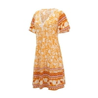 Ležerne prilike ženske ljetne haljine slatki boho kratki rukav V izrez haljina za plažu labava fit mini