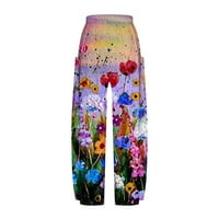 Ženske široke noge Palazzo hlače Ljeto labave povremene elastične struke cvjetne ispisane pantalone
