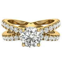 Cross Split Shank okrugli sjajni dijamantni prsten 1. CT TW 14K zlato
