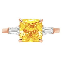 CT briljantan Asscher Clear Simulirani dijamant 18k Rose Gold Trokratni prsten SZ 4.75