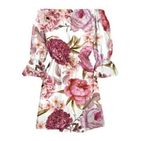 Ljetne haljine za žene mini a-linijski rukav casual van-ramena dnevno tiskana haljina ružičasta xxl