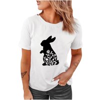 Uskršnja majica za žene zečje zeko grafičko pismo tiskane majice casual kratkih rukava bluze ties vrhovi