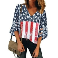Ženska američka zastava V mrežasta mrežica mreža za bluzu s kratkim zvona, XXL