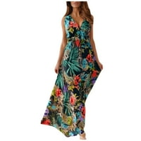 Ženske ljetne haljine Haljine za odmor na plaži Boho haljine cvjetne tiskane bez rukava Maxi Sun Haljina