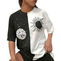 Ženska modna sunčana mjesec Print okrugli vrat Kratki rukav labav majica bluza Top Women majica za ljetni