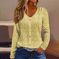 Strungten majice s dugim rukavima za žene Ispis Gumb Grafičke tenske bluze Ležerne prilike pulover