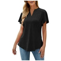 Žene majice Ležerne prilike sa labavim ljetnim majicama kratki rukav V Vrući izrez Ties Bluza Crna m