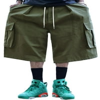 Abtel Solid Color Cargo Horts za muškarce Široke hlače za noge Ležerne prilike labave kratke hlače Elastične struke plaže kratke hlače sa džepovima Vojska zelenog XL