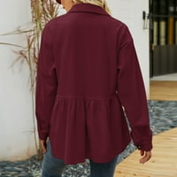 Ženska modna čvrsta jakna u boji Corduroy dvostruka džepa Dječja majica reverska jakna XL Vino