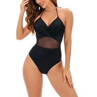 Žene Jedan kupaći kostim V vrat Halter Backlex Solid V Ožičena plaža Nosite crnu veličinu XL