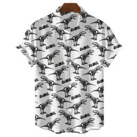 Crno-bijela jednostavna majica Muška majica slatka dinosaur Print Muška odjeća majica rever prevelizirani