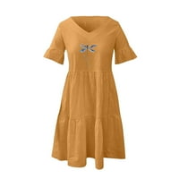 Žene ljetne haljine ruffle rukave V izrez labava ležerna haljina na plaži s džepovima Flowy DRAGONFLY