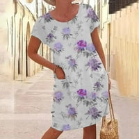 Mini haljine za ženske ležerne haljine ljeto rezervni saslojni cvjetni ispis posada vrata kratkih rukava