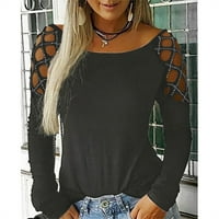 Modni ženski seksi ljetni okrugli vrat za peglanje Dijamanov šuplji dugi rukav T-majica Workout za žene