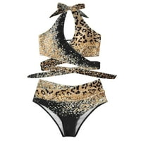 Ženski leopard tisak visokog struka Tankeni trokut gaćice dva tanka set kupaći kostim Žene Plivanje