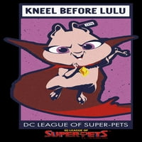 Muška DC liga super-kućnih ljubimaca kleče prije grafičkog jezika Lulu Crni medij
