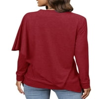 Glookwis dame dugih rukava majica Osnovna majica casual labav tee solidna boja V pulover iz vrata crvene