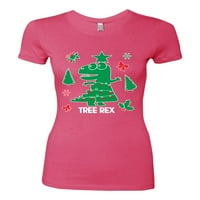 Božić Tree Tree ružan božićni džemper ženski vitak fit junior tee, vruća ružičasta, mala