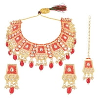 Efulgenz Vjenčanje Jevreo FAU Kundan perle Indijski crveni antički mladenci za mladenke Choker ogrlice
