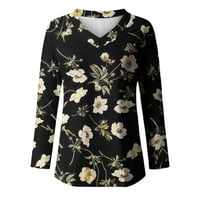 Košulje s dugim rukavima za žene Jesen modni cvjetni print v vrhovi vrata Dame Dressy Bluze na klirensu