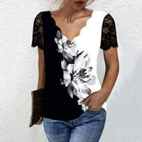 Žene ljetne kratkih rukava Summer V rect T majica Labavi bluzes Dressy Casual Ljetni cvjetni uzorak
